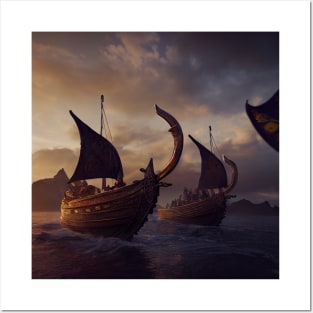 Viking Raiders on Longships Posters and Art